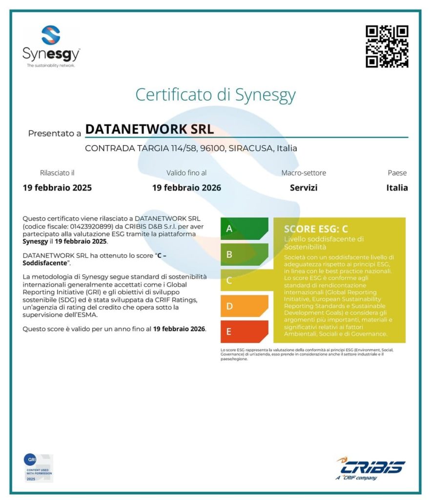 Datanetwork certificato ESG